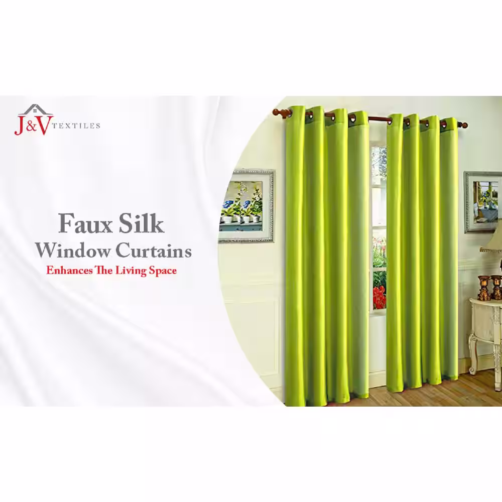 J&V TEXTILES Brick Faux Silk 100% Polyester Solid 55 in. W x 84 in. L Grommet Sheer Curtain Window Panel (Set of 2)