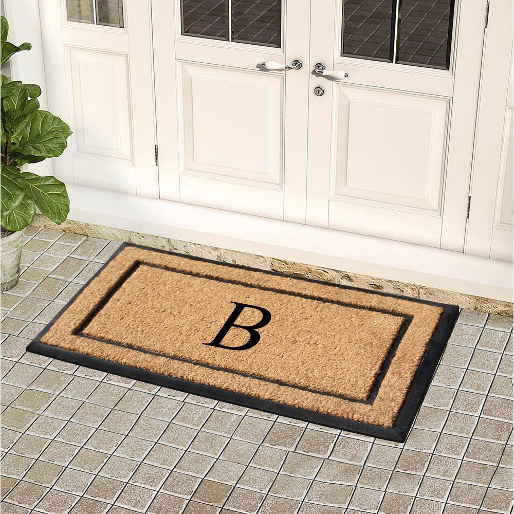 A1 Home Collections A1HC Border Beige 24 in. x 39 in. Rubber and Coir Heavy-Duty Outdoor Entrance Durable Monogrammed B Door Mat