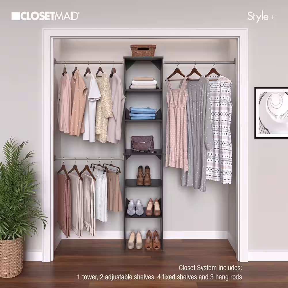 ClosetMaid Style+ 72 in. W - 113 in. W Noir Narrow Wood Closet System