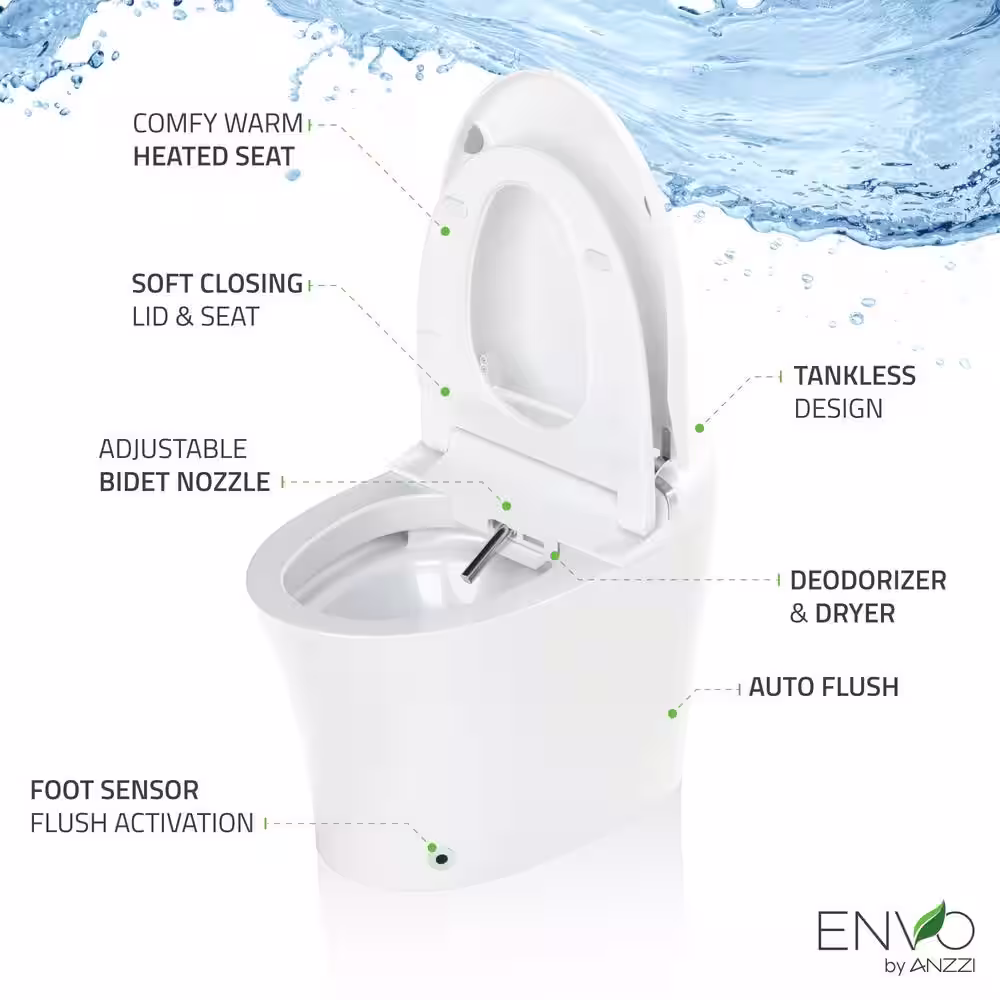 ANZZI Envo Aura Elongated Smart Bidet Toilet in White with Remote
