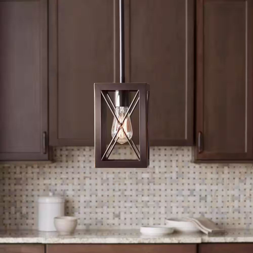 Home Decorators Collection Harwood 60-Watt 1-Light Royal Bronze Mini-Pendant with Cage Shade