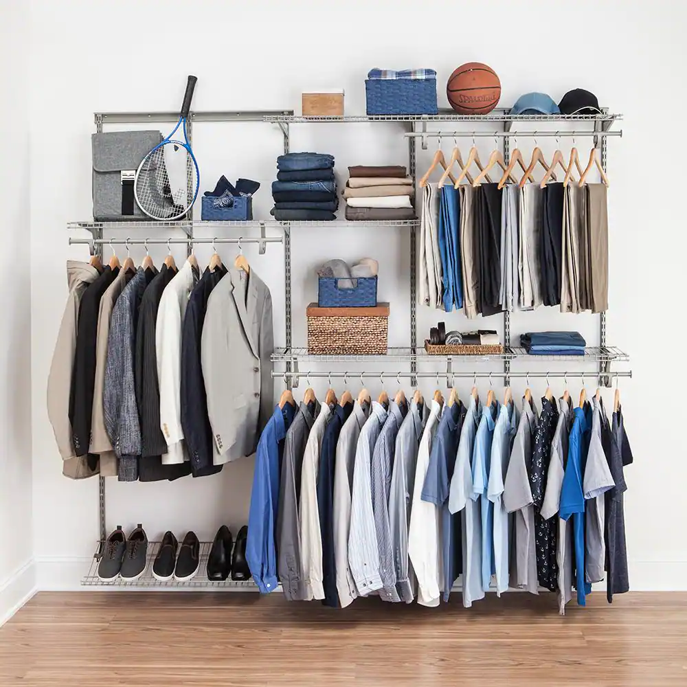 ClosetMaid ShelfTrack 5 ft. to 8 ft. 12 in. D x 96 in. W x 78 in. H Nickel Steel Closet System Organizer Kit