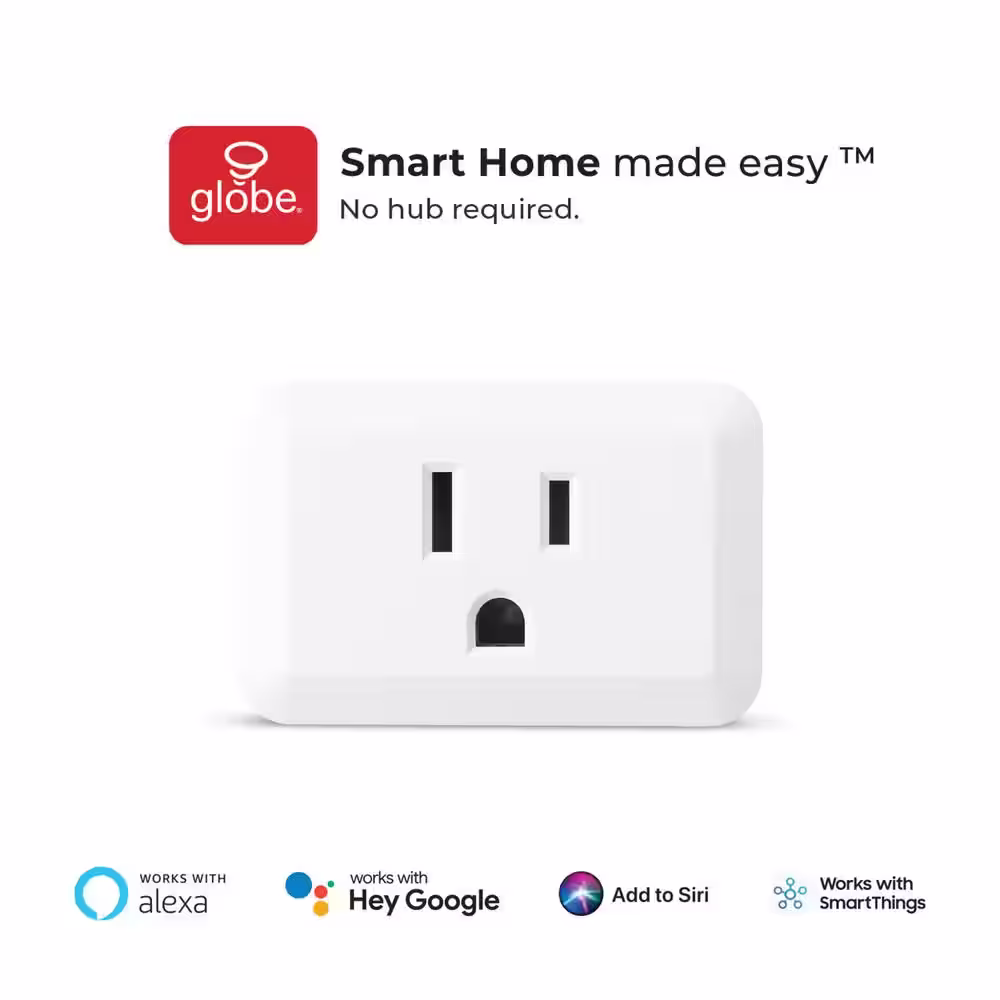Globe Electric 15 Amp Wi-Fi Smart Adapter Plug Mini, No Hub Required, 1 Grounded Outlet, White (1-Pack)