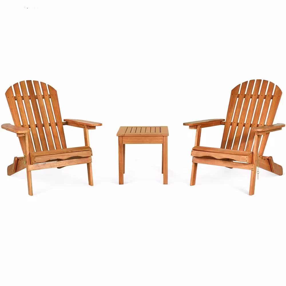 Costway 3 Piece Wooden Adirondack Patio Conversation Chair Table Set Folding Seat Furniture Garden