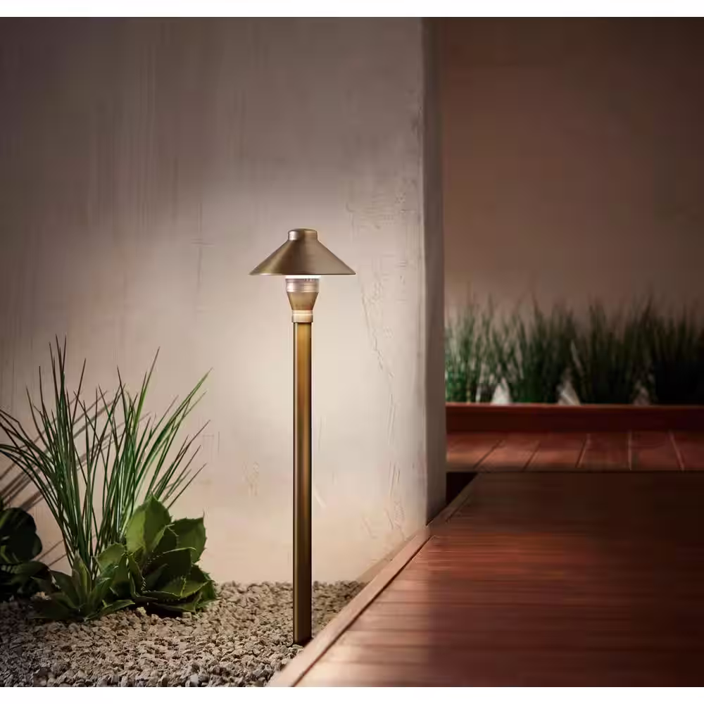 Home Decorators Collection 20-Watt Equivalent Low Voltage Brass Integrated LED Outdoor Landscape Path Light 2700K Warm White (1-Pack)