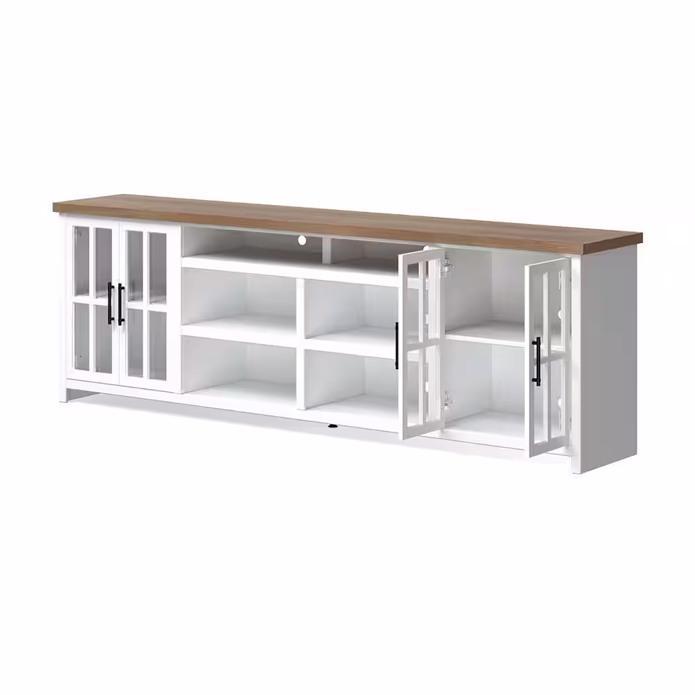 None 97 in. Fully Assembled White and Brown TV Stand, Fits TV's up to 85 in.