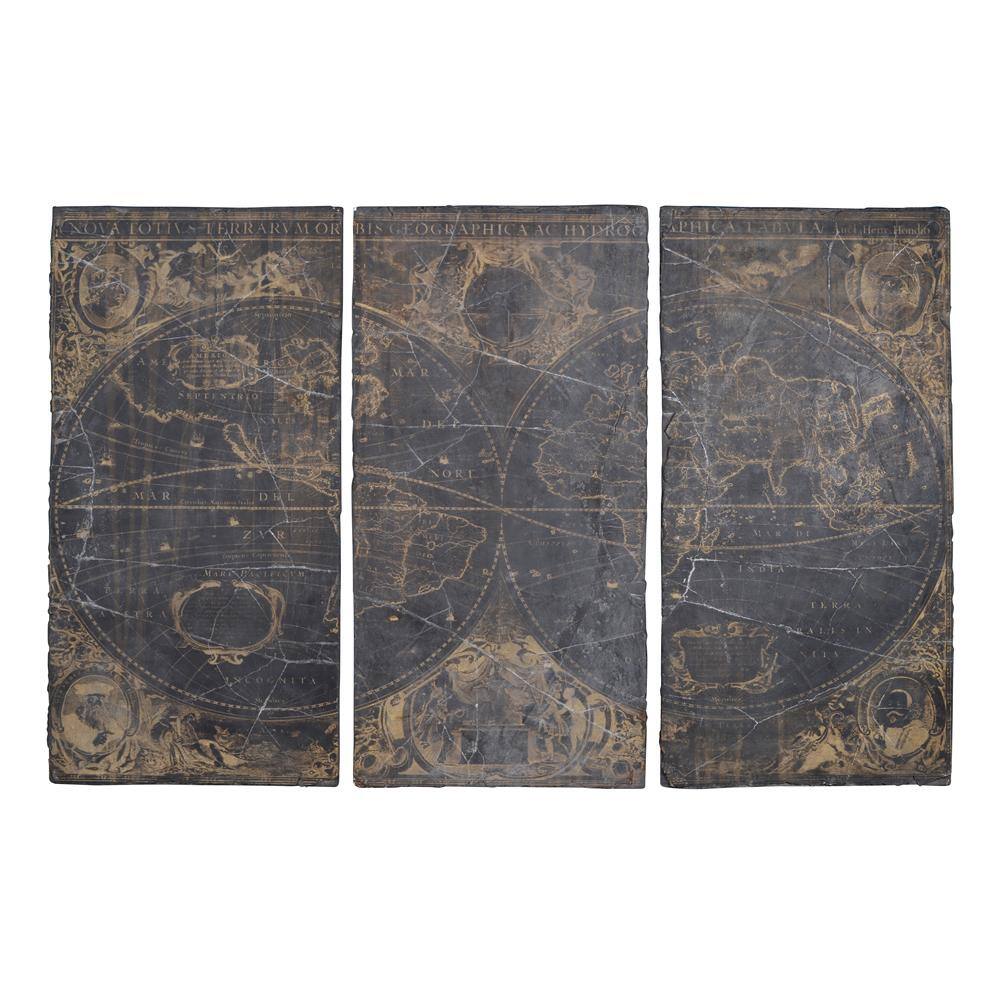 A & B Home Distressed Black/Gold Decorative Wall Panels (Set of 3)