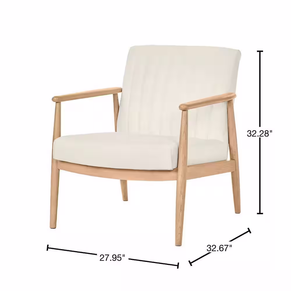Home Decorators Collection Ivory Channel-Tufted Upholstered Armchair with Sandy Oak Wood Accents (28