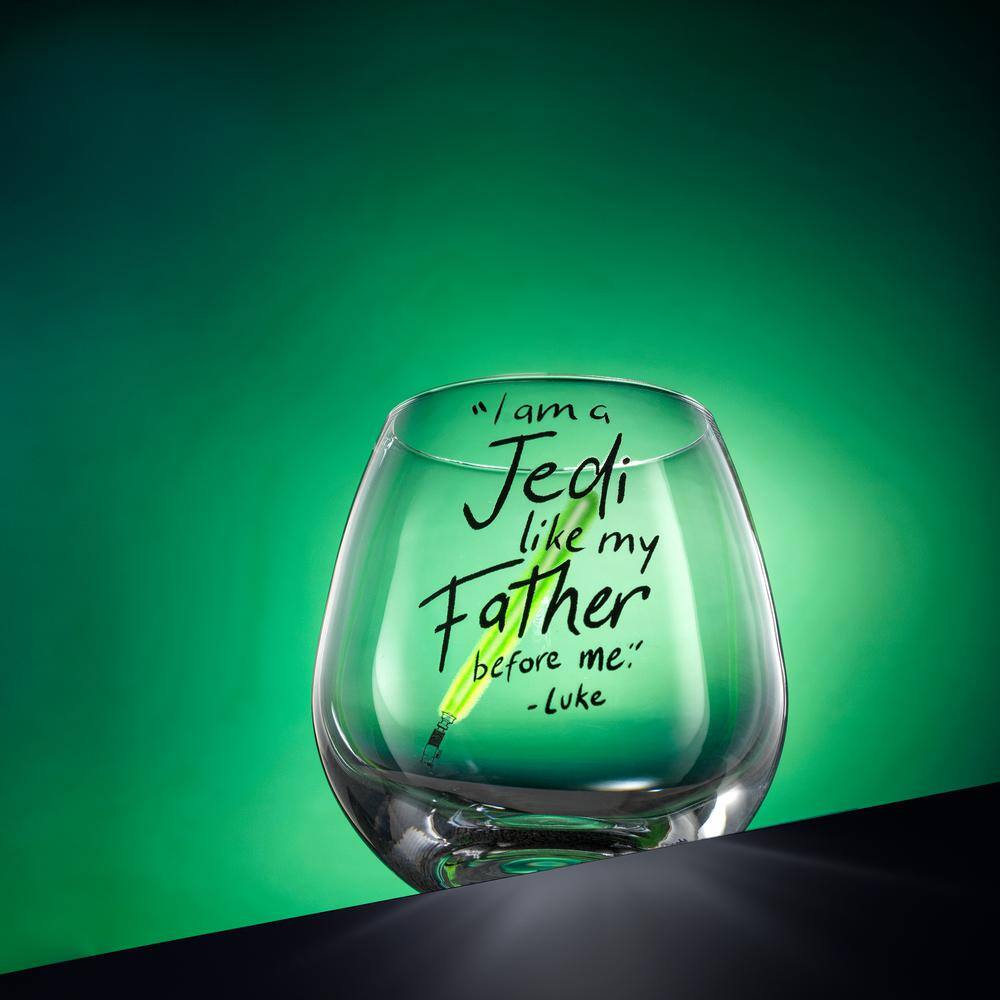 JoyJolt Star Wars New Hope Luke Skywalker Green Lightsaber 15 oz. Stemless Drinking Glass (Set of 2)