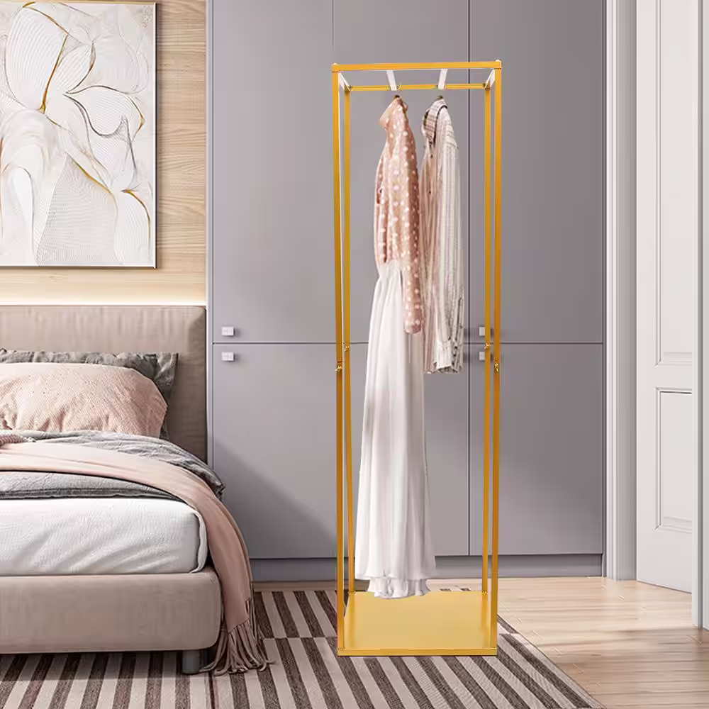 None Gold Metal Floor-Standing Display Rack Clothes Rack 19.68 in. W x 71.65 in. H