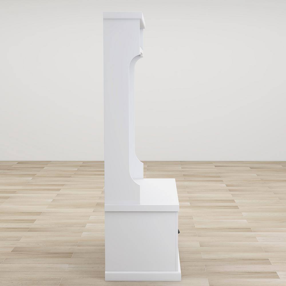 Qualler White Entryway Hall Tree with 4-Hooks and Storage Bench