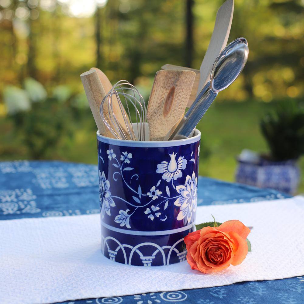 Euro Ceramica Blue Garden Ceramic Utensil Holder