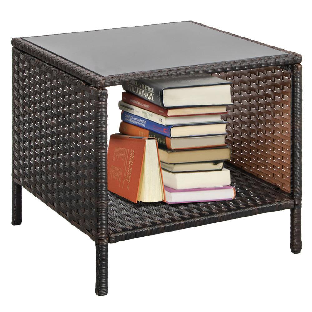 None Balcony Furniture 5-Piece PE Wicker Patio Conversation Outdoor Set with Lounge Chairs and Blue Soft Cushions