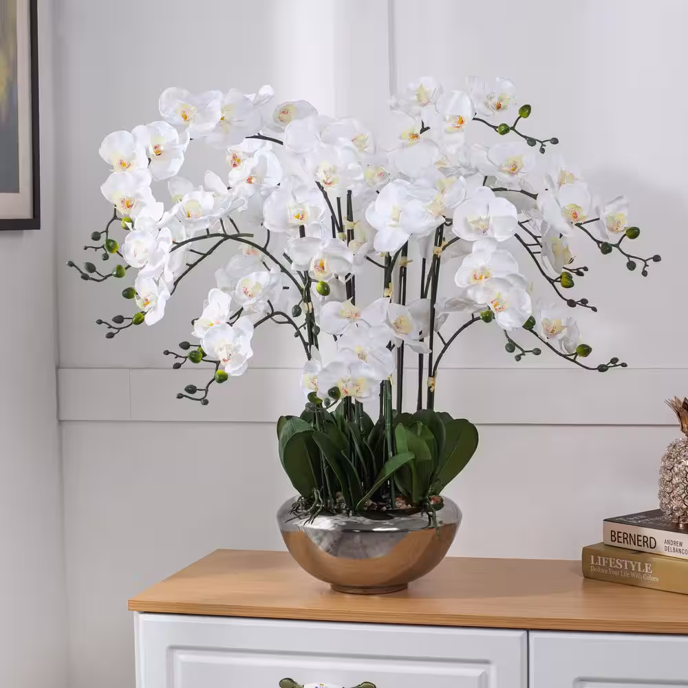 Vanity Art 30 .71 in. H Artificial Plastic Phalaenopsis Orchids Floral Arrangement in Pot