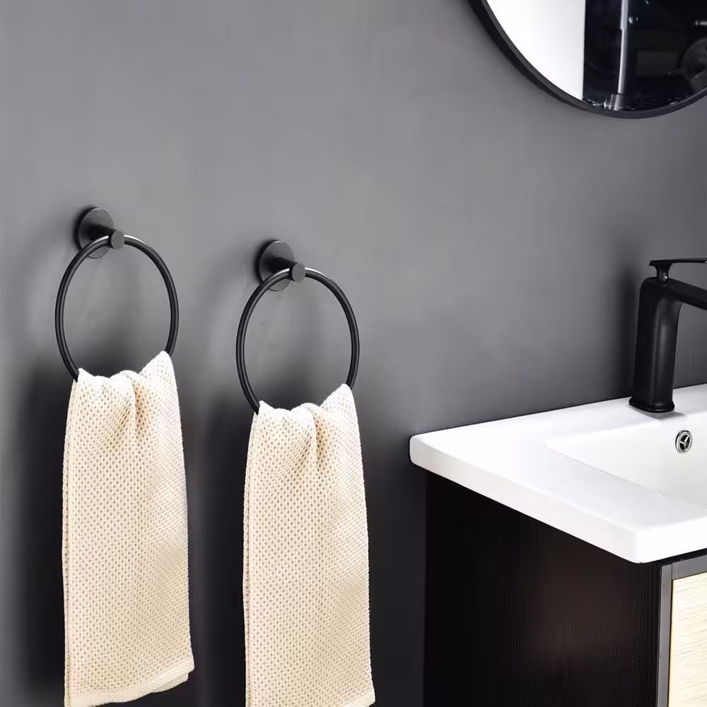ruiling 2-Pack Wall-Mounted Towel Ring in Matte Black