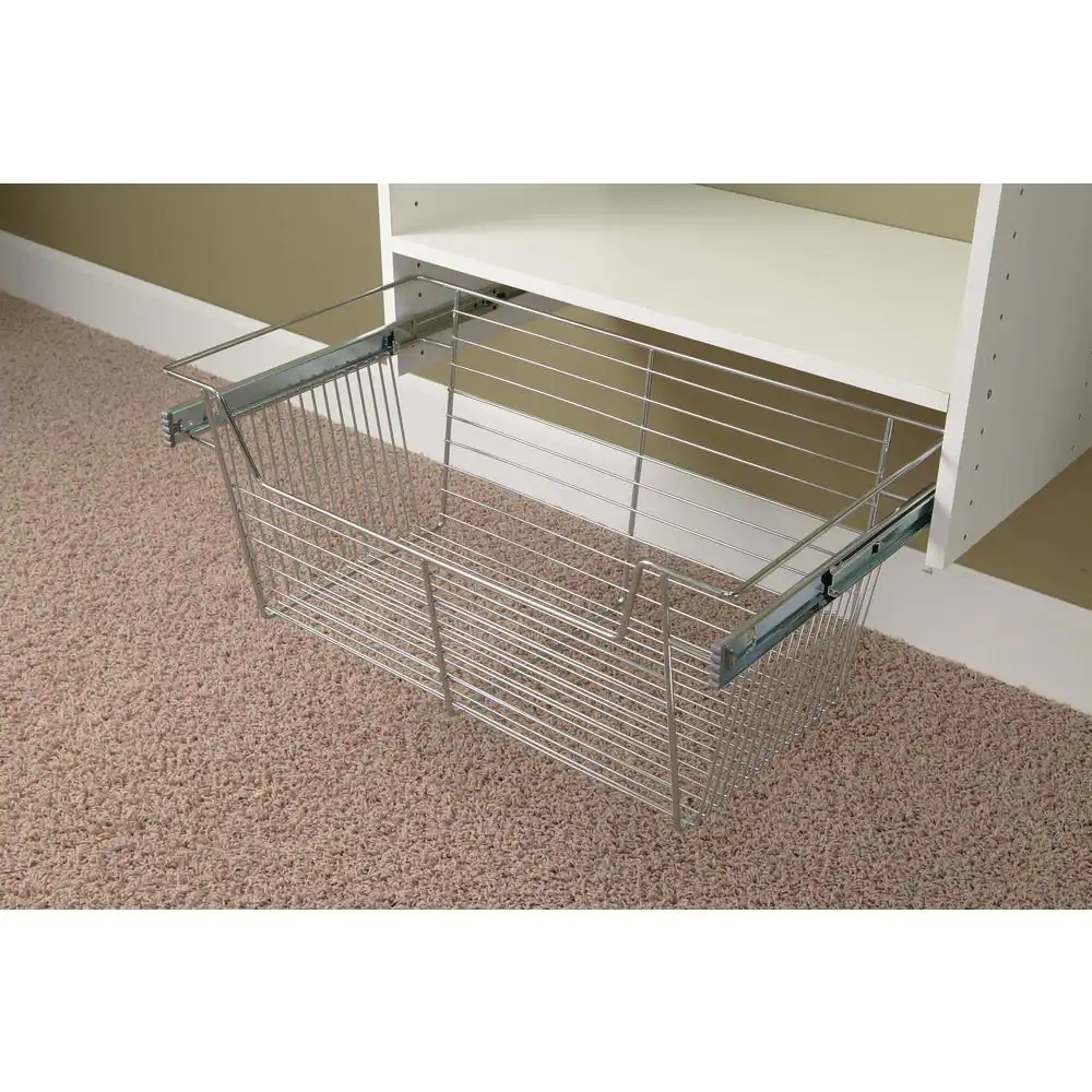 Closet Evolution 11 in. H x 24 in. W Chrome Steel 1-Drawer Wide Mesh Wire Sliding Basket