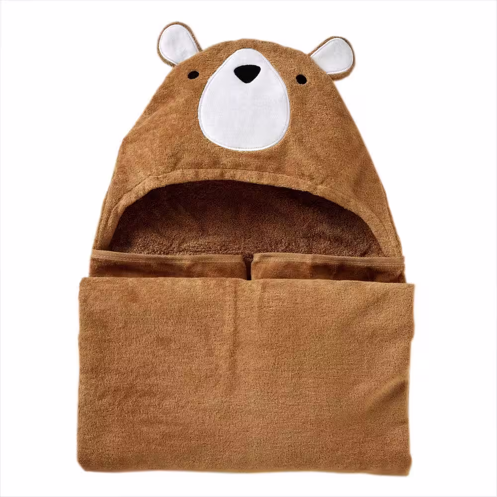 SKL Home 23 in. x 51 in. Brown 100% Cotton Sketched Woodland Hooded Towel