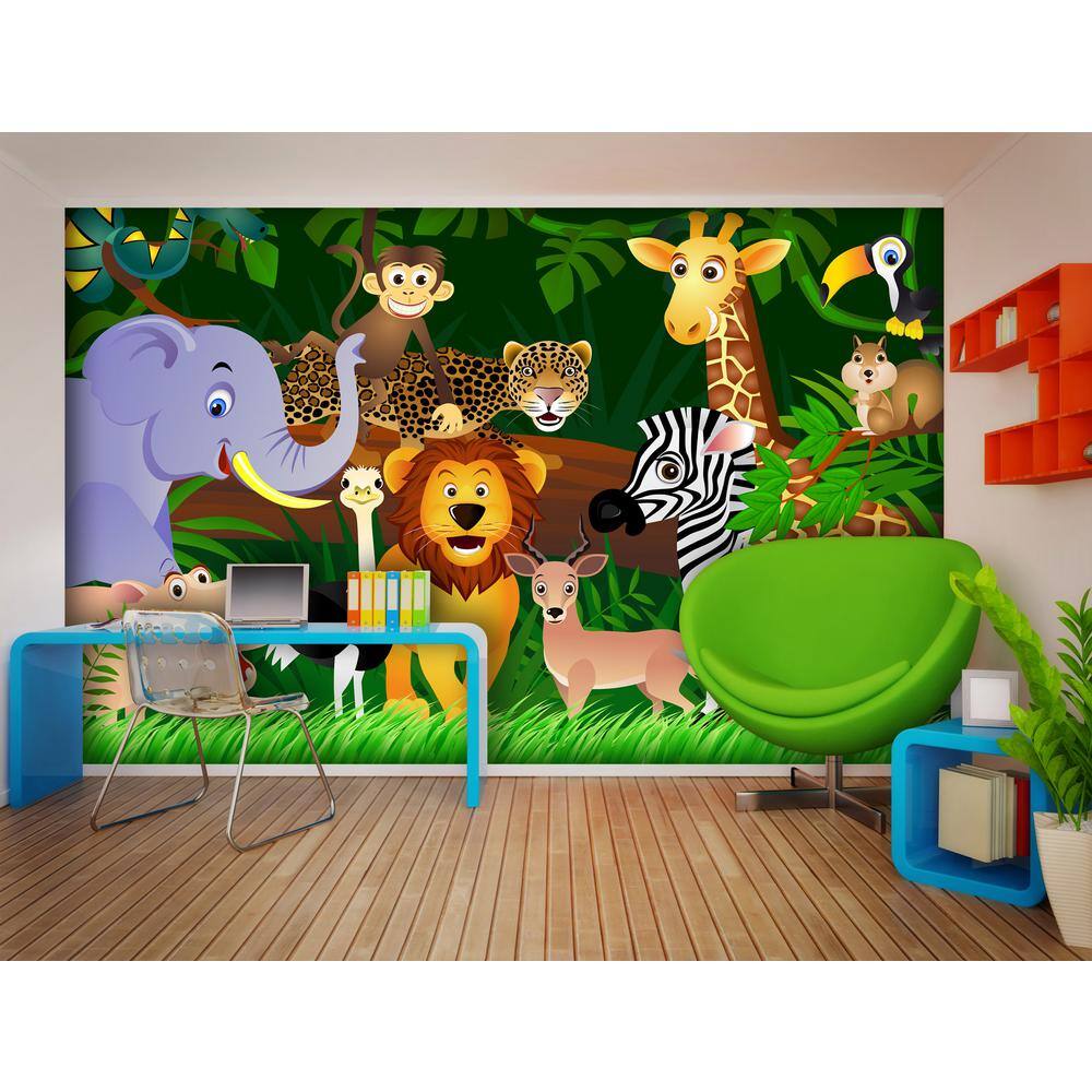 Dundee Deco Cartoon Jungle Animals Non-Woven Wall Mural