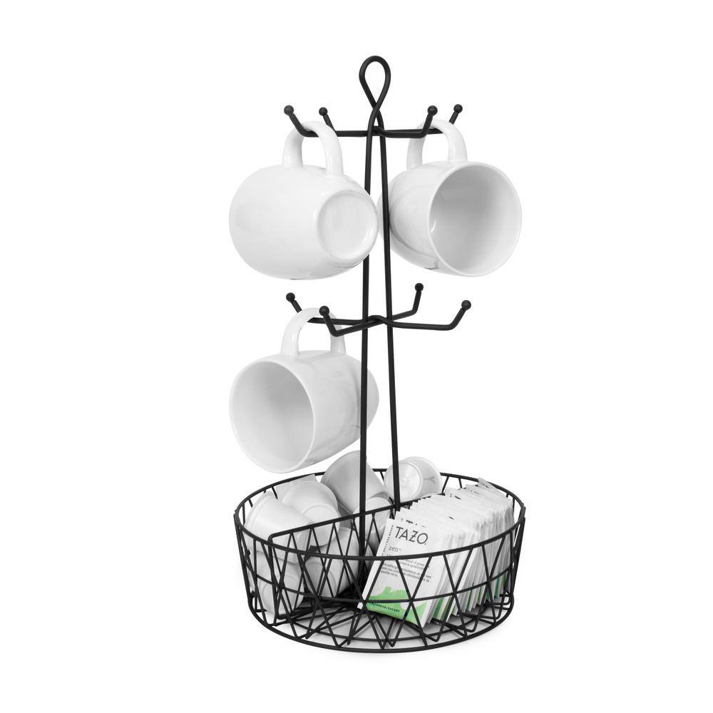 Spectrum Paxton 8-Hook Mug Tree Coffee & Tea Cup Display Stand Holder & Condiment Station Organizer, Black