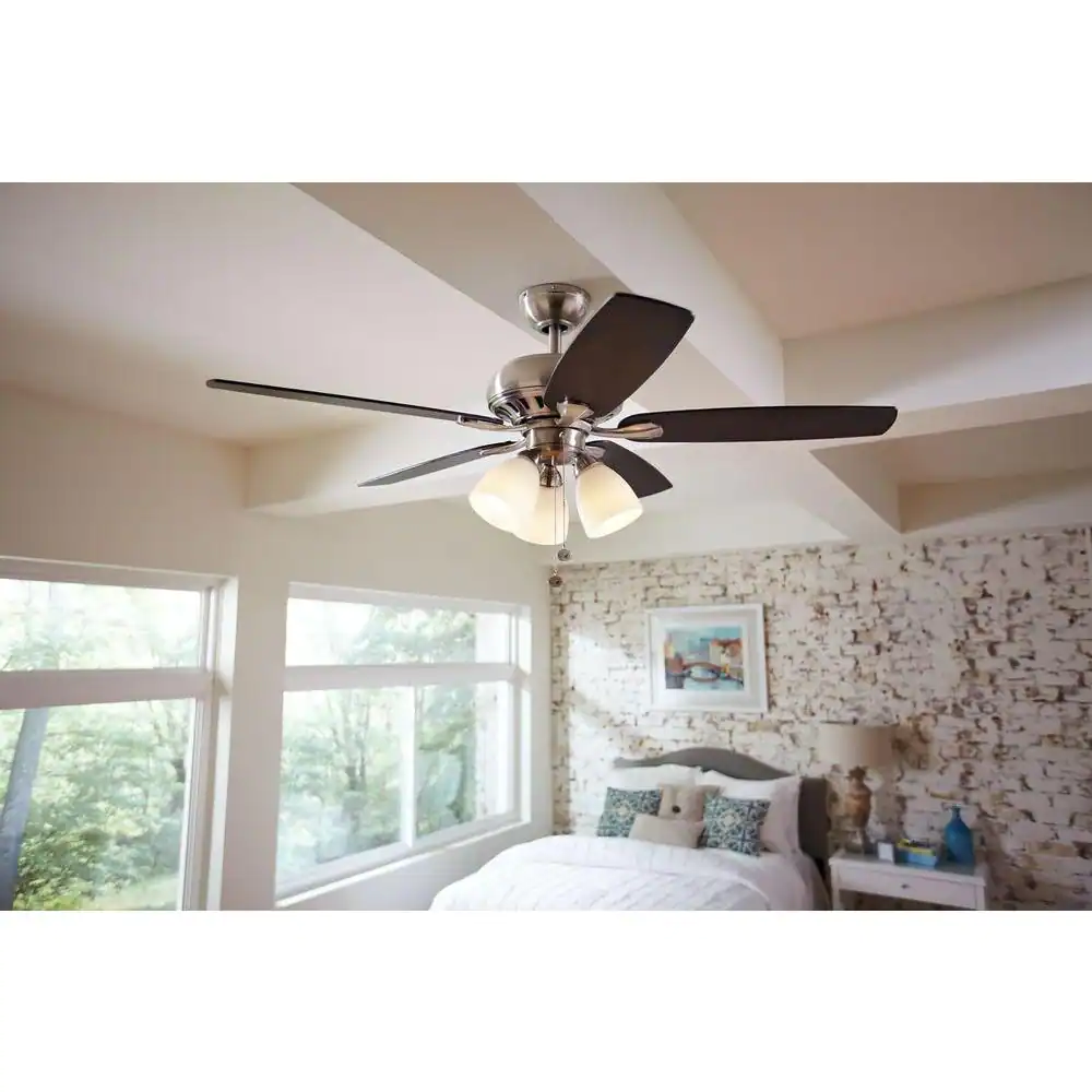 Hampton Bay Rockport 52 in. Indoor LED Brushed Nickel Ceiling Fan with Light Kit, Downrod, Reversible Blades and Reversible Motor