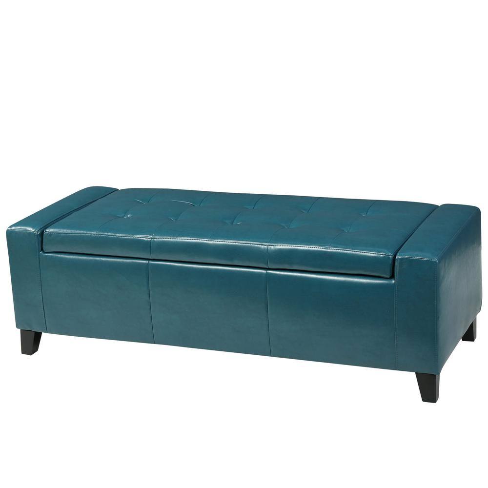 Noble House Guernsey Teal PU Leather Storage Bench