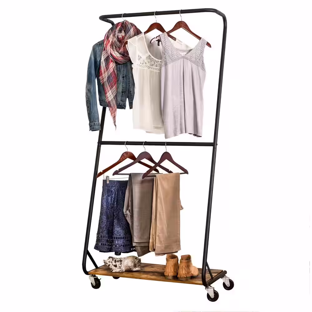 None Black Steel Clothes Rack 33.46 in. W x 72.52 in. H