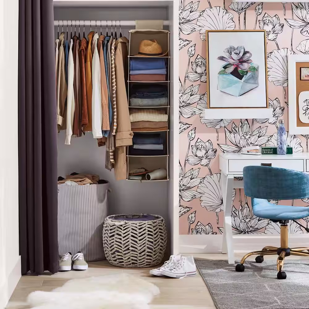 Honey-Can-Do 42.13 in. H 12-Pair Natural Bamboo and Canvas Hanging Shoe Organizer