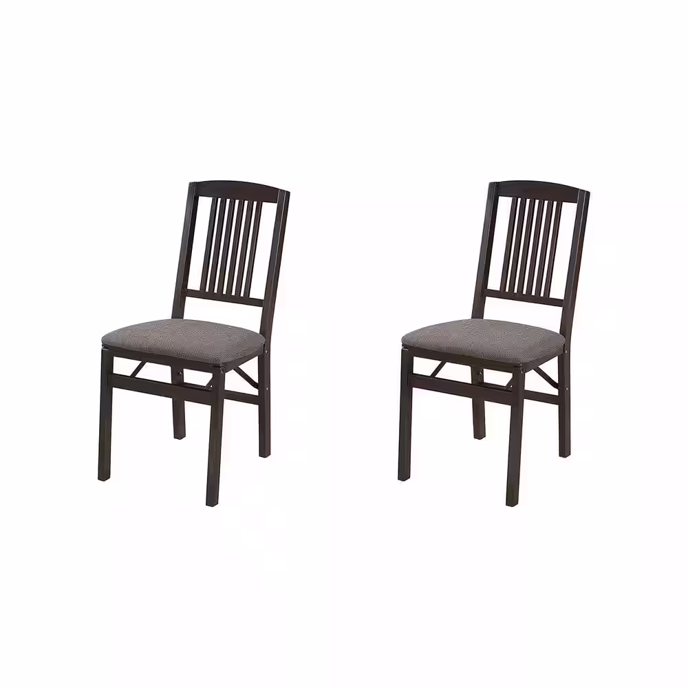 None Stakmore Wood Fabric Upholstered Seat Folding Chair Set, Espresso (2-Pack)