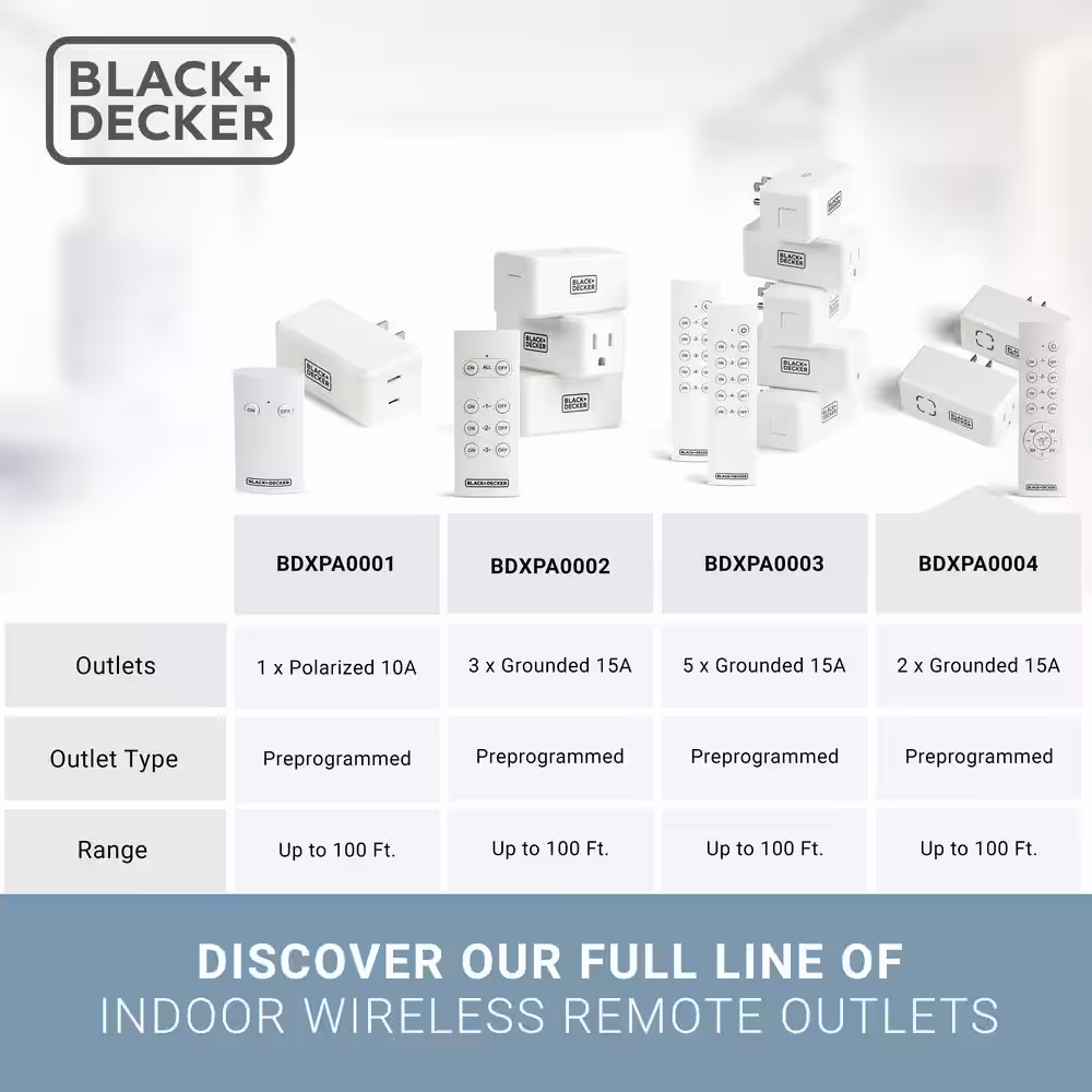 BLACK+DECKER 1 Amp to 15 Amp Plug-In Indoor Wireless Remote Control Timer System with 2 Smart Adapters Grounded and 1 Remote, White
