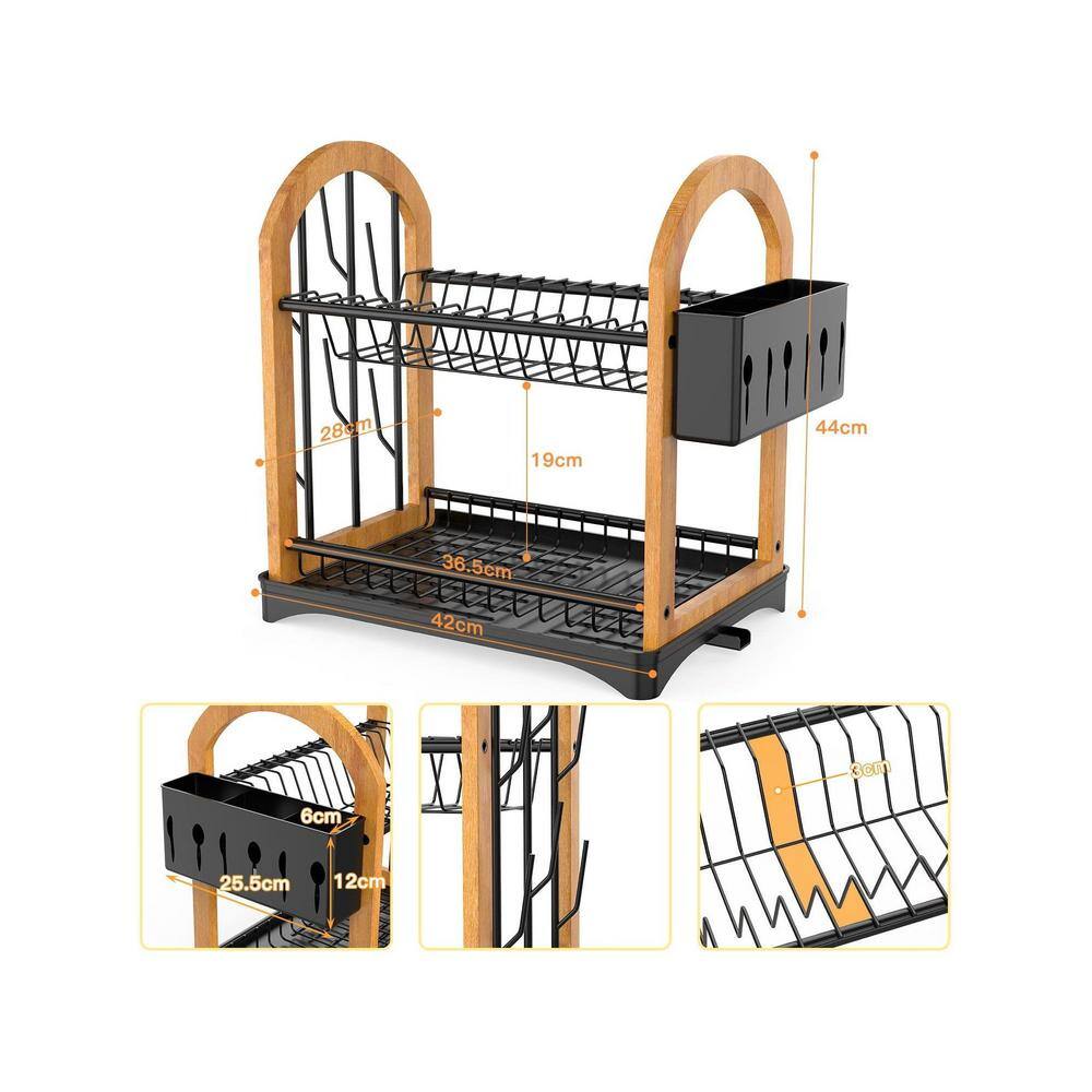 None 2-Tier Metal Black Drying Dish Rack for Kitchen Counter, Kitchen Dishes Organizers, Drain Board Set