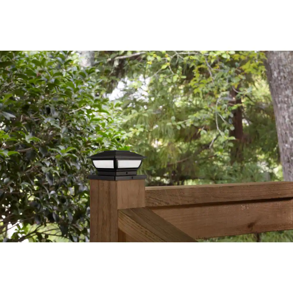 Hampton Bay 3.5 in. x 3.5 in. Black Integrated LED Plastic Outdoor Solar Post Cap Light with a 5.5 in. x 5.5 in. Adaptor (2-Pack)