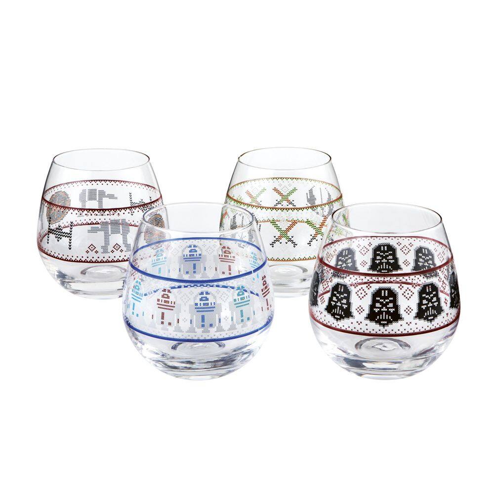 JoyJolt Star Wars Ugly Sweater Collection 15 oz. Stemless Drinking Glass (Set of 4)