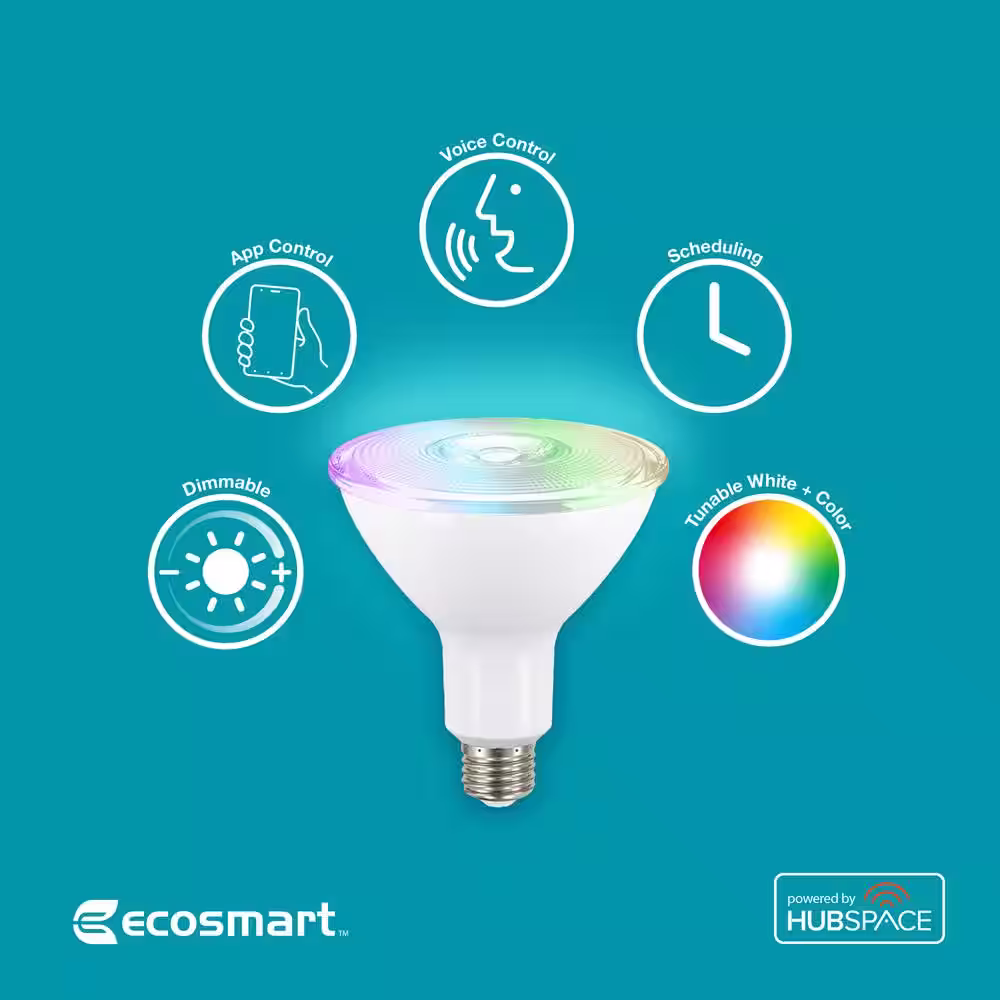 EcoSmart 120-Watt Equivalent Smart PAR38 Color Changing CEC LED Light Bulb with Voice Control (1-Bulb) Powered by Hubspace