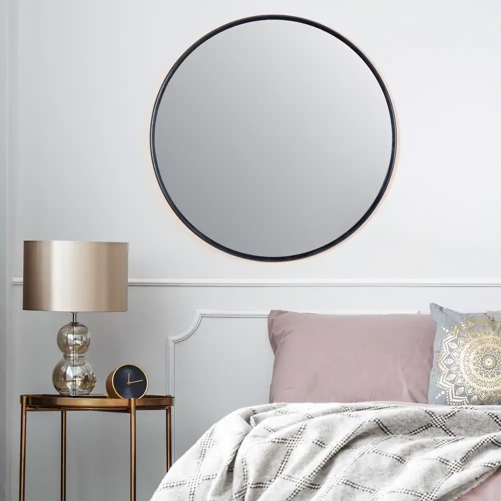 Habitat 30 in. x 30 in. Modern Round Framed Adelina Black Circular Accent Mirror