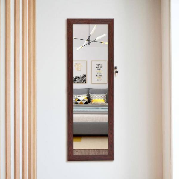 None Brown Fashion Simple Jewelry Storage Mirror Cabinet With LED Lights