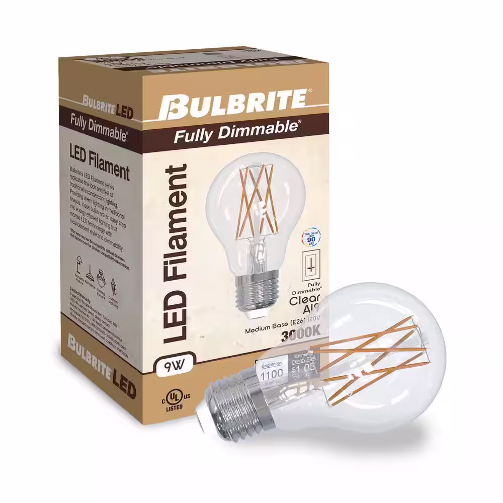 Bulbrite 75-Watt Equivalent A19 Clear Dimmable Edison LED Light Bulb Soft White (2-Pack)