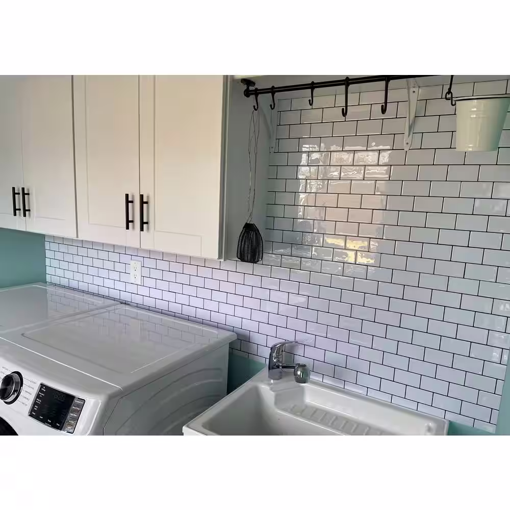 Art3d 12 in. x 12 in. White with Black Grout Subway Tile Vinyl Peel and Stick Tile Backsplash (9.5 sq. ft./Box)