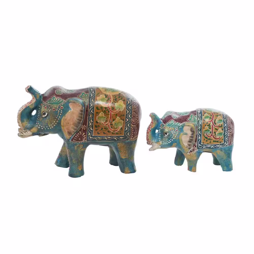 Litton Lane Green Ceramic Elephant Sculpture (Set of 2)