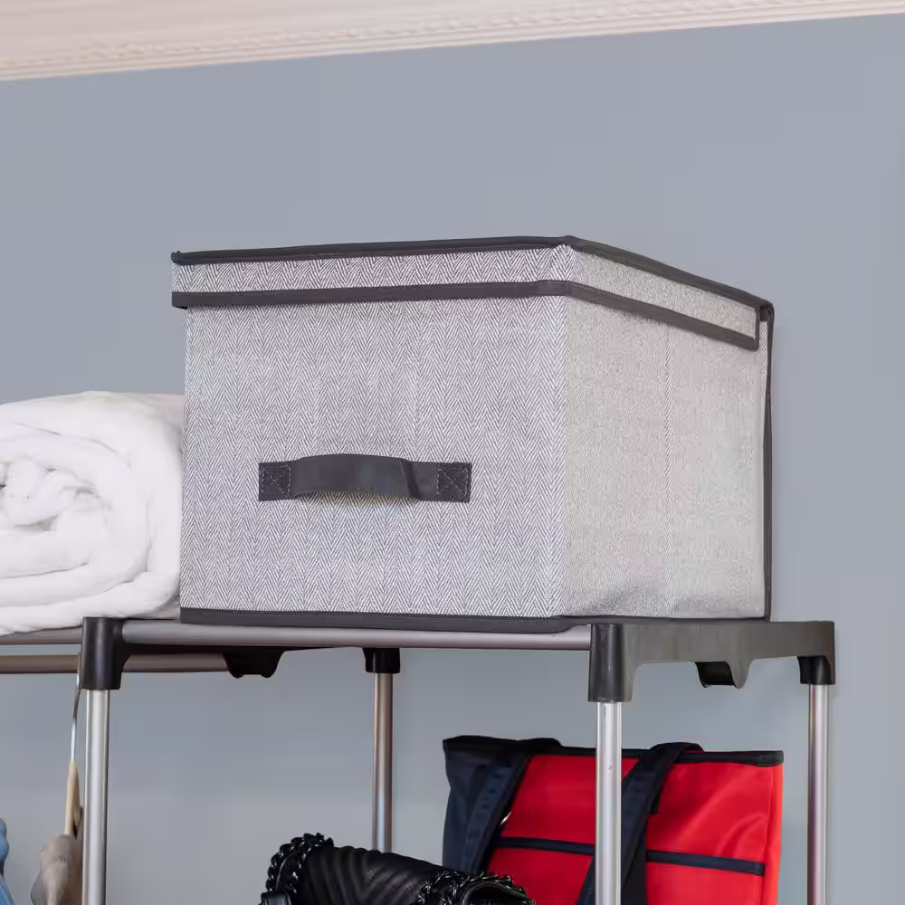 Home Basics 10 in. H x 15.75 in. W x 11.8 in. D Gray Fabric Cube Storage Bin