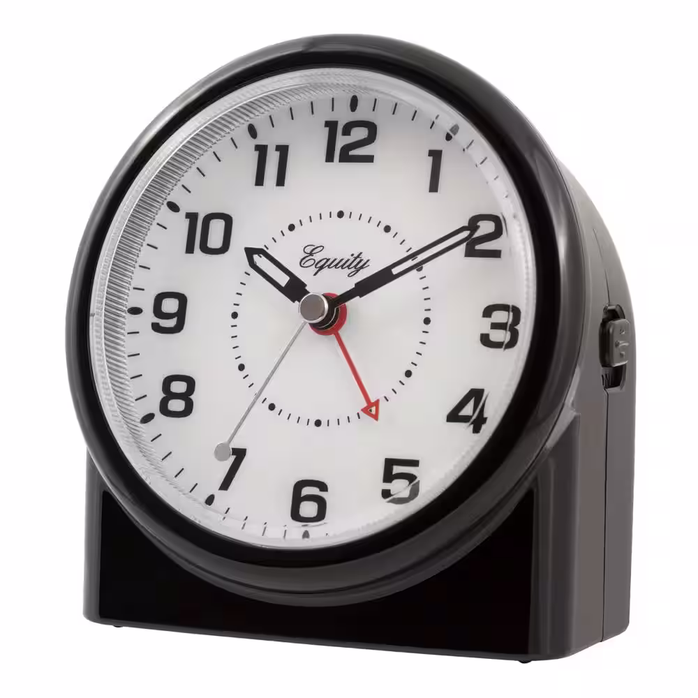 Equity by La Crosse Large 4.72 in. Black Analog Alarm Table Clock with Night Vision Technology