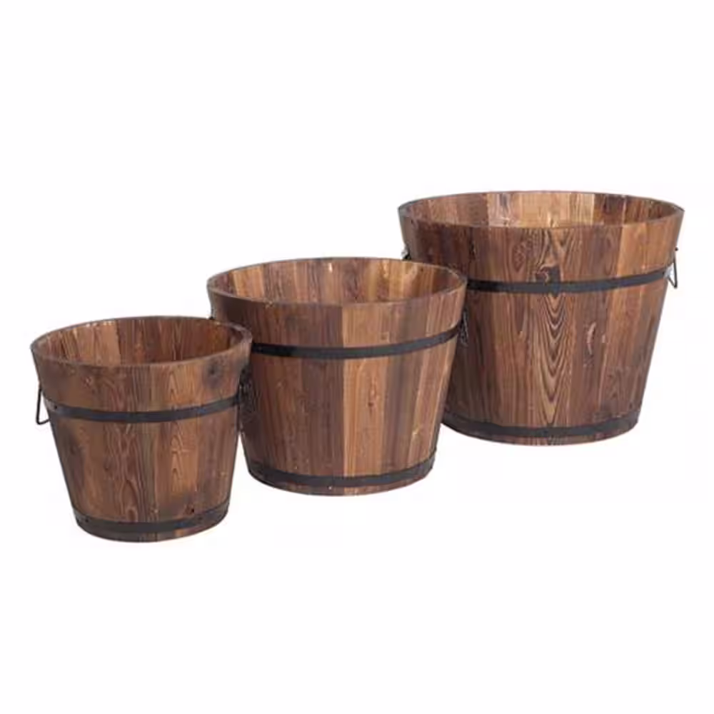 None Wooden Bucket Barrel (Set of 3)