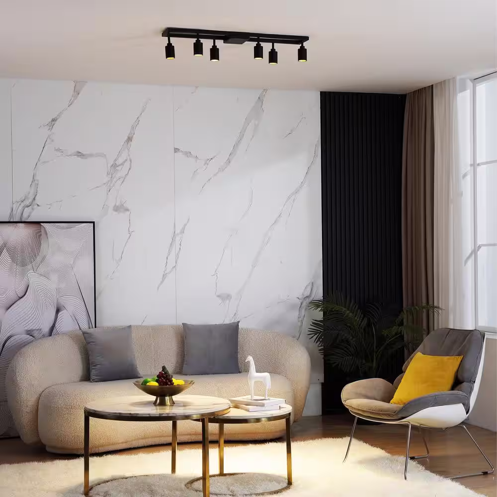 Vidalite Black Modern Integrated LED Fixed Track Light, With Six 42-Watt Rotating Gimbal Heads, 3000K Modern Interior Spotlight