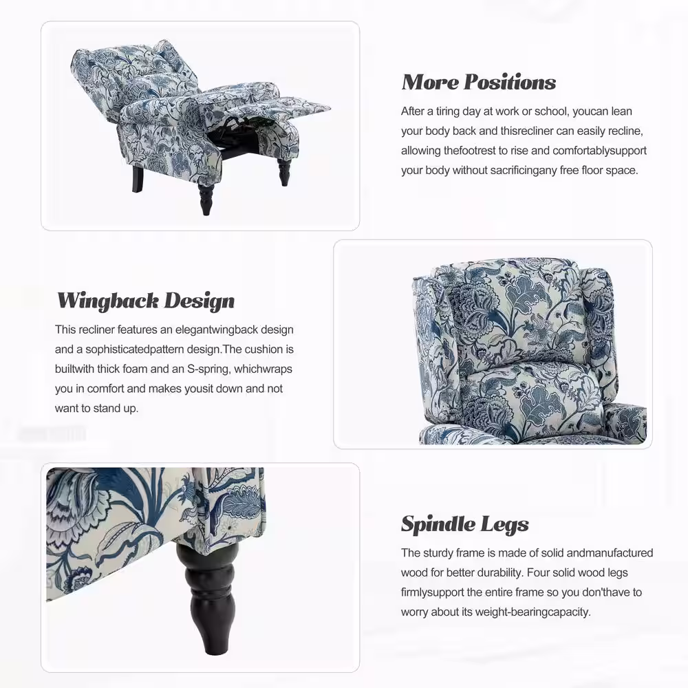 JAYDEN CREATION Bogazk Modern Jacobean Polyester Pattern Manual Recliner with Wingback and Rubber Wood Legs (Set of 2)