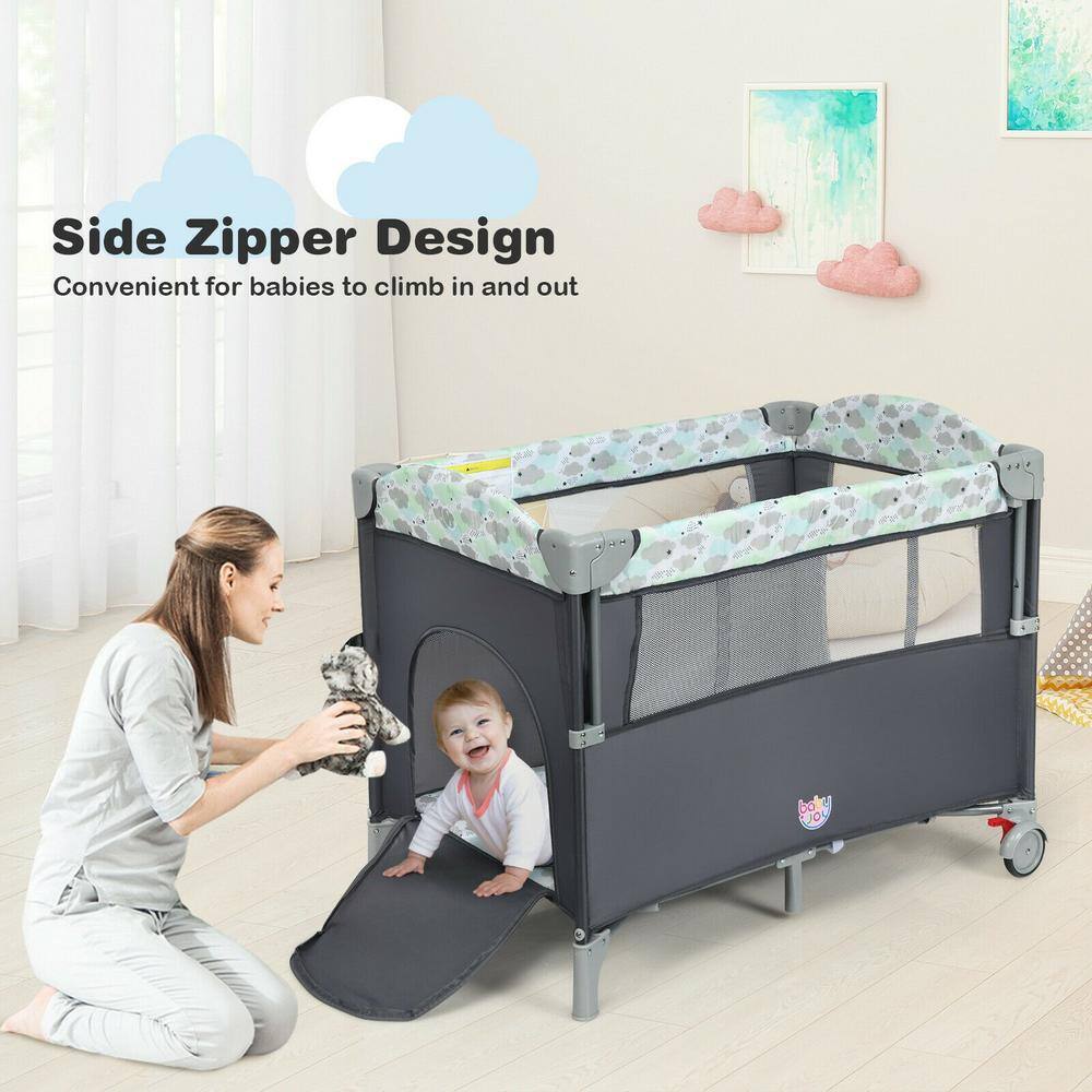 Boyel Living 5-in-1 Gray Portable Baby Beside Sleeper Bassinet Crib Playard with Diaper Change