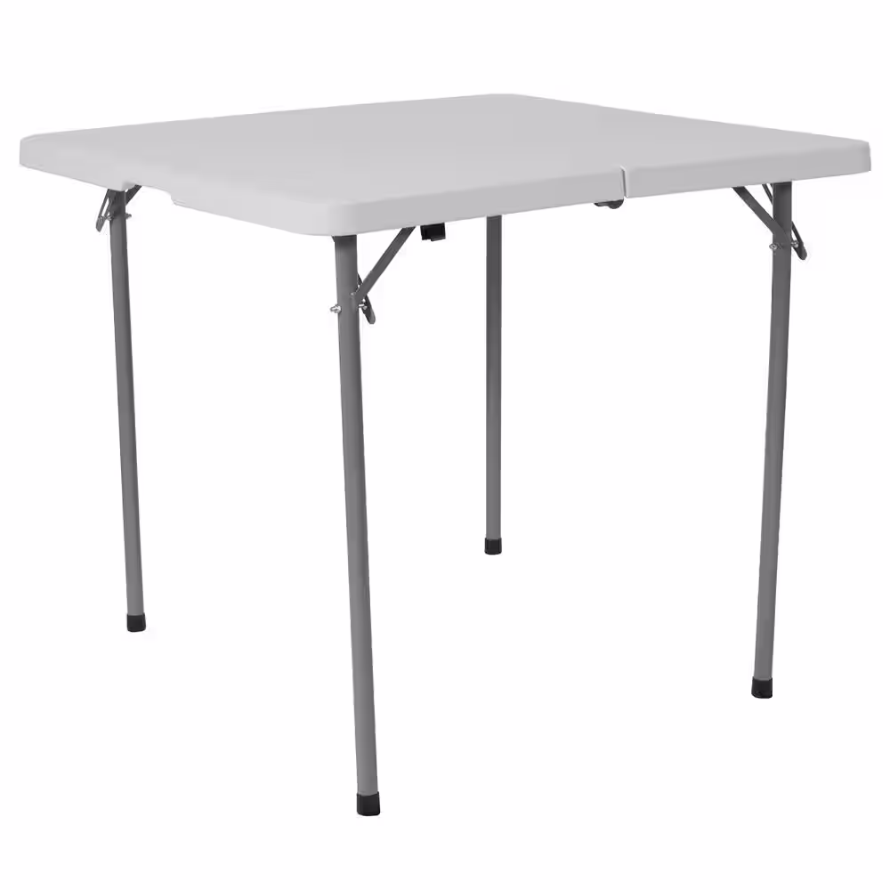 None 33.5 in. Granite White Plastic Tabletop Metal Frame Folding Table