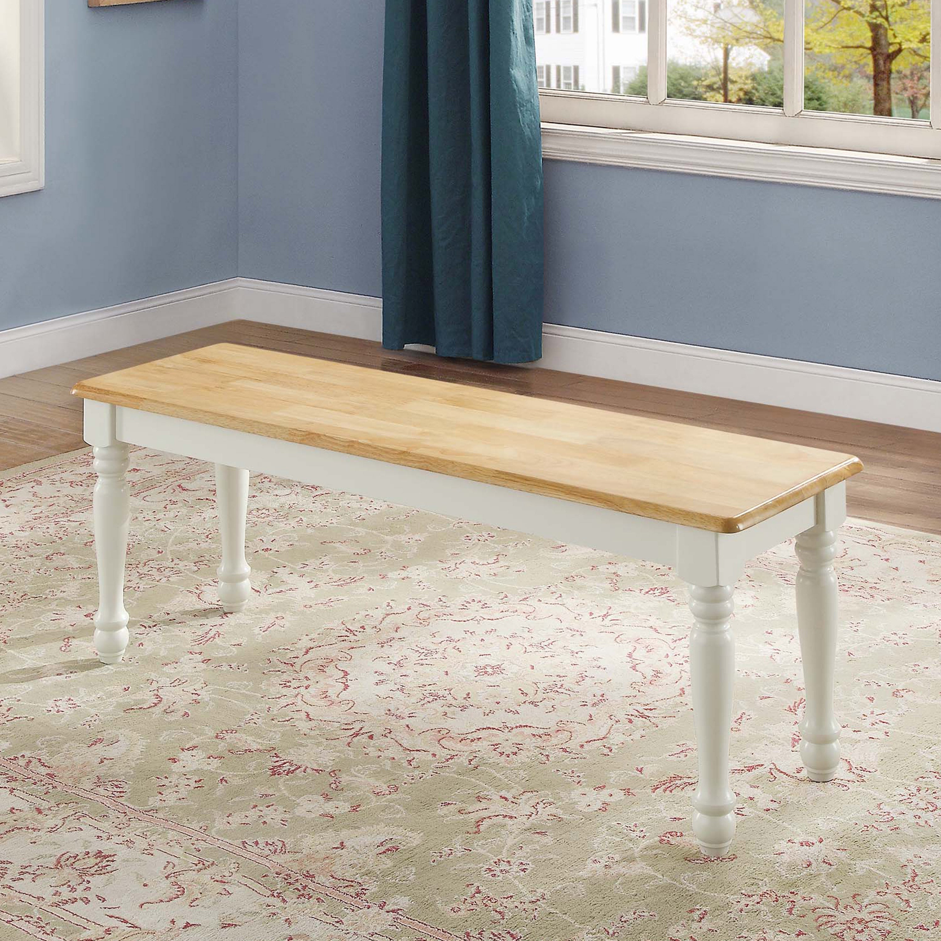 Better Homes and Gardens Autumn Lane Farmhouse Solid Wood Dining Bench, White and Natural Finish