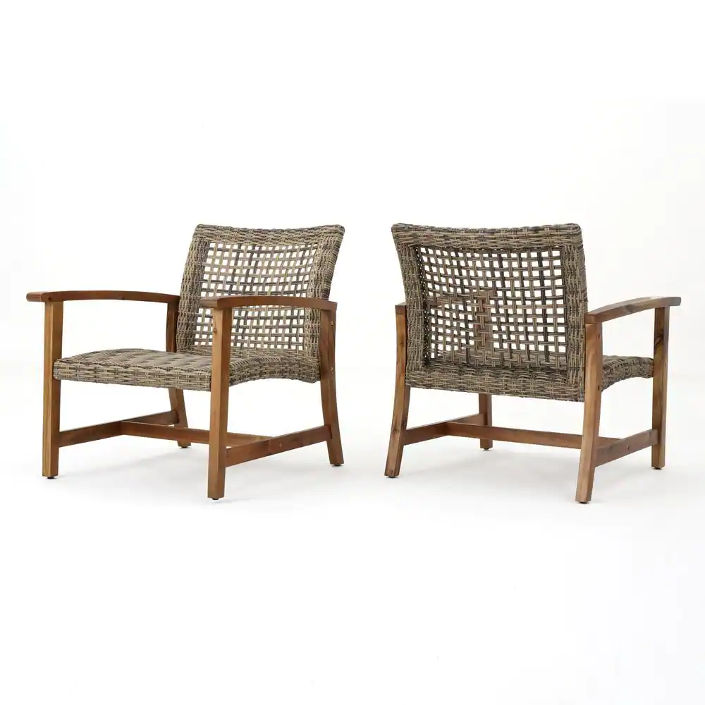 Noble House 2-Piece Wood and Faux Rattan Patio Seating Set