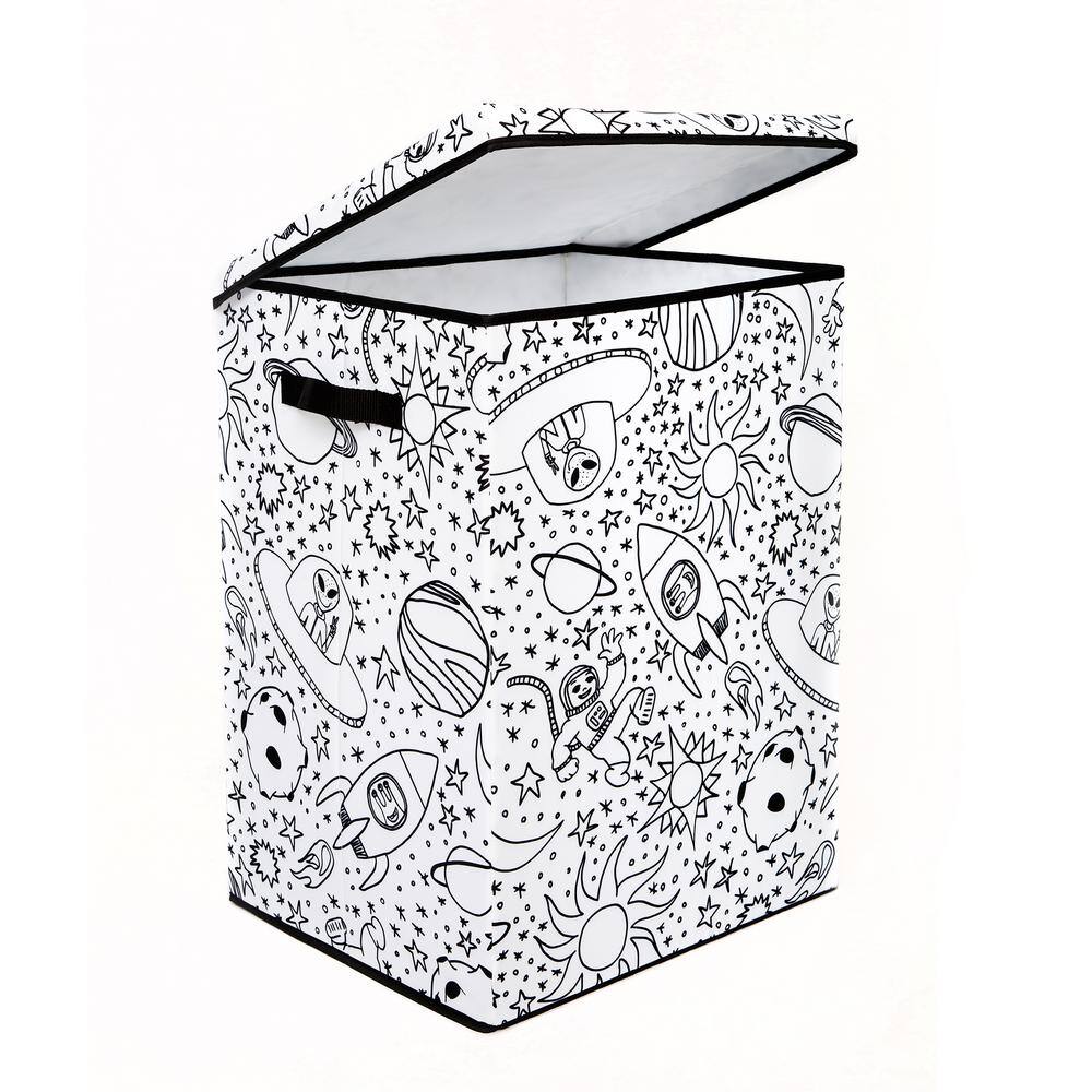 BAUM Kid's White Coloring Cube Storage Bin Hamper with Washable Markers