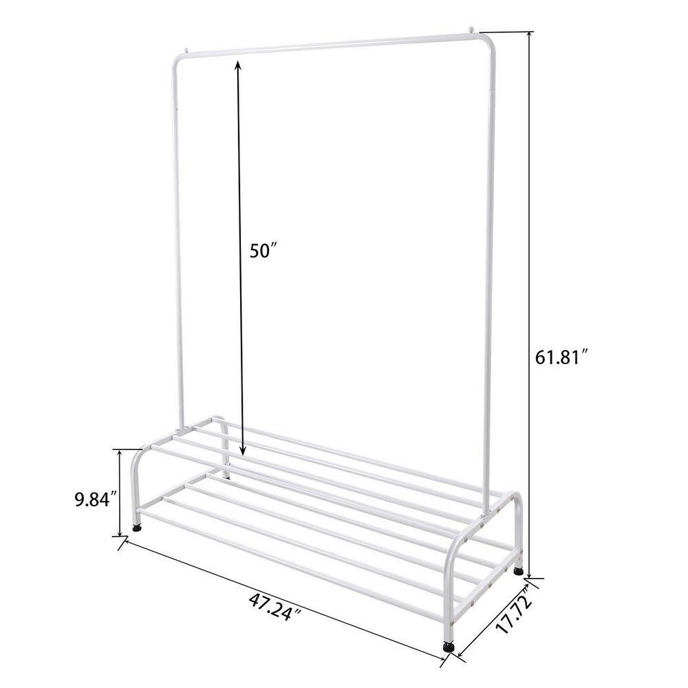 None White Metal Garment Clothes Rack with Shelves 47 in. W x 62 in. H
