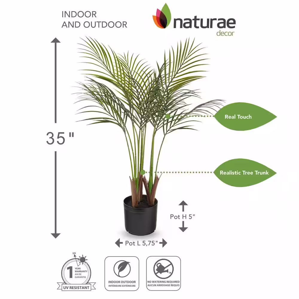 naturae decor Artificial 35 in. Areca Palm Indoor and Outdoor Plants